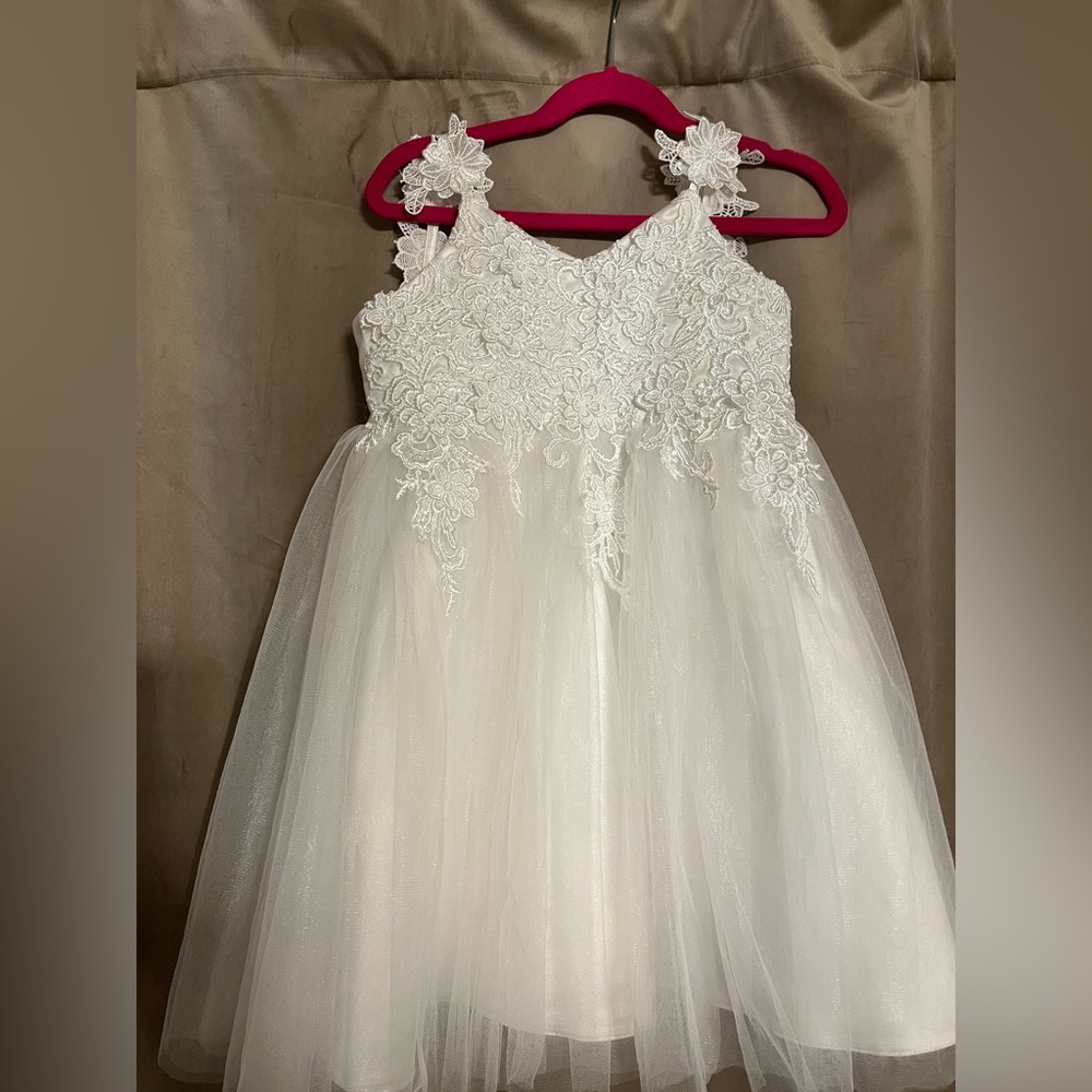 White Lace Tulle Flower Girl Dress for Kids